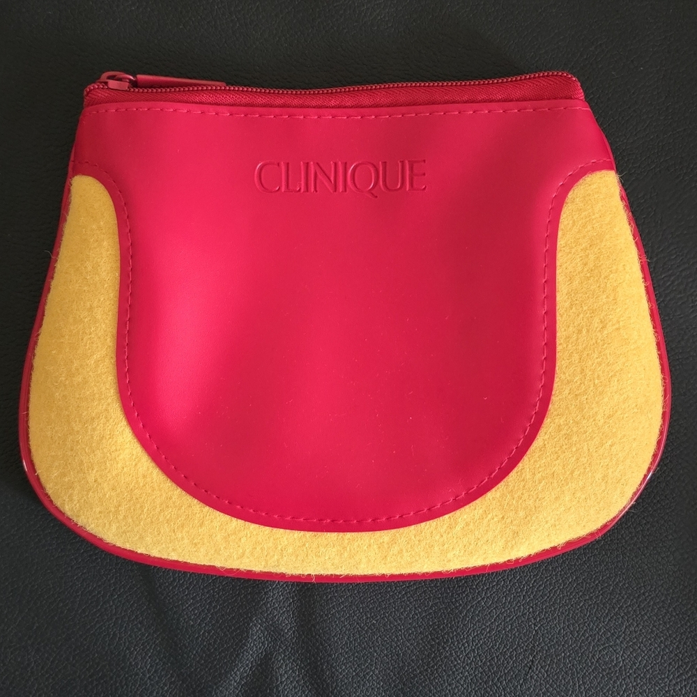 Clinique Red and Yellow Makeup Cosmetics Pouch